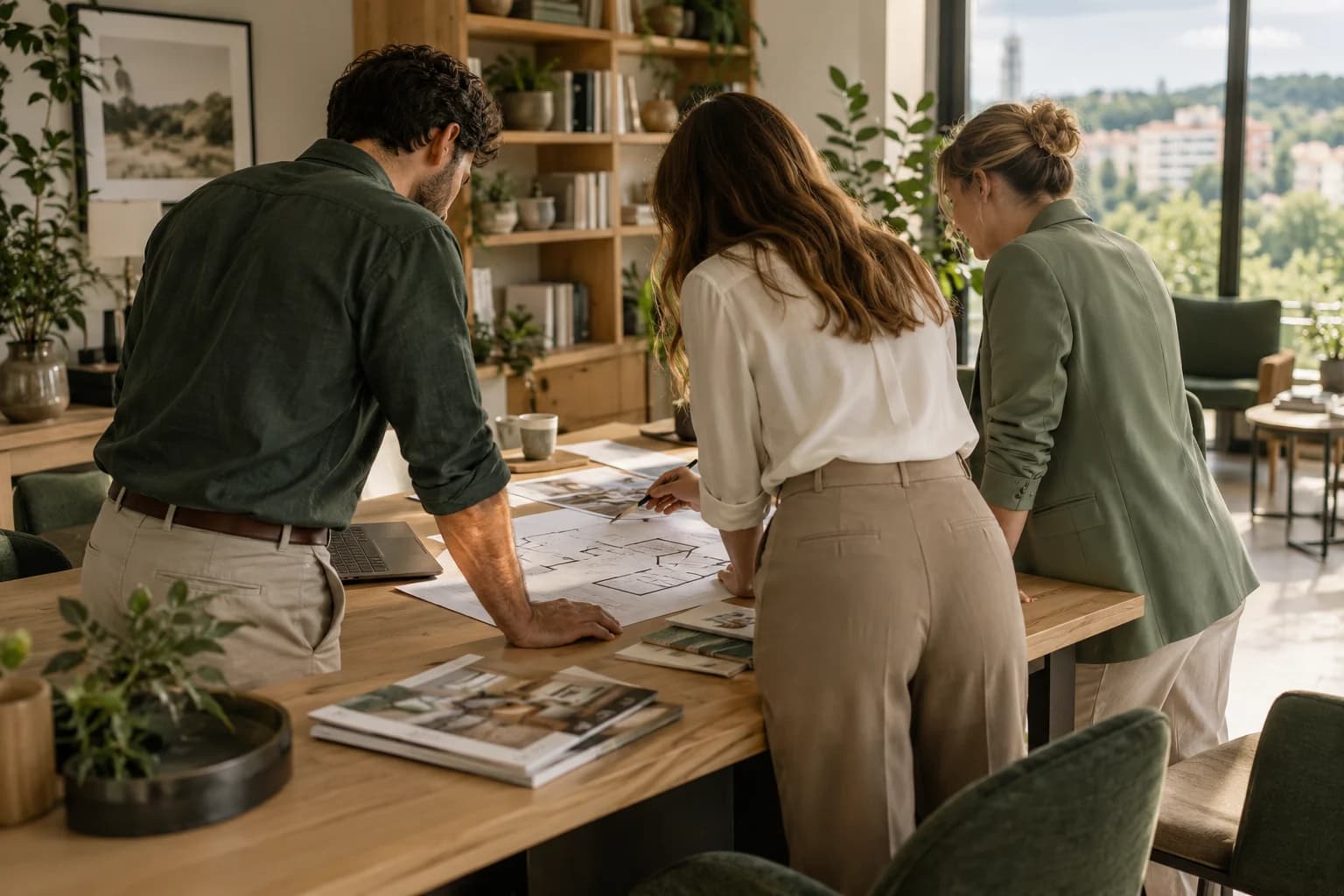 Illustrative Szene eines Teams bei der Arbeit an einem Wohnprojekt